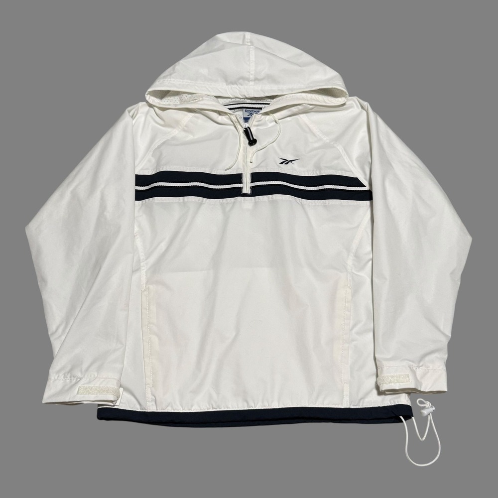 2000s‎ Reebok Polyester Logo White Windbreaker Jacket Women's Small Oversized